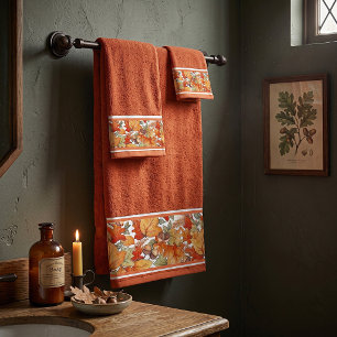 Autumn leaves and acorns band bath towel set
