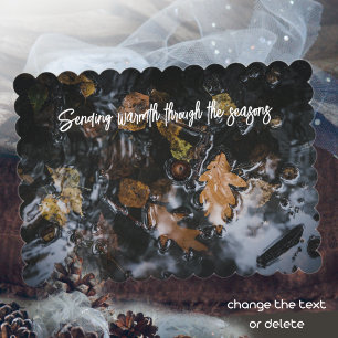 Autumn leaves and acorns in mysterious waters holiday card