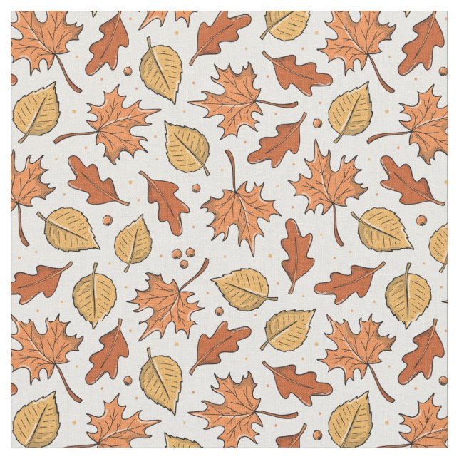 Autumn Leaves and Acorns Pattern Fabric (Close Up)