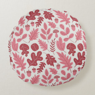 Autumn Leaves and Acorns Pattern Round Cushion