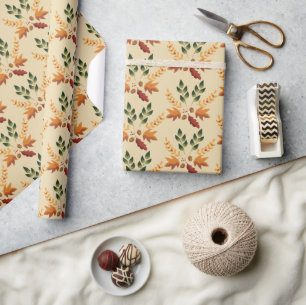 Autumn Leaves and Acorns Wrapping Paper