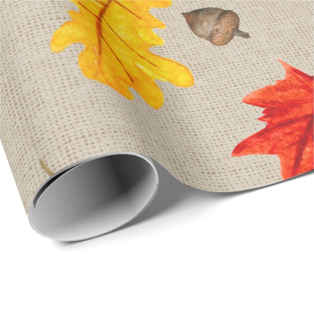 Autumn leaves and acorns wrapping paper (Roll Corner)