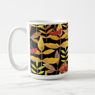 Autumn Leaves and Berries Black Background Coffee Mug