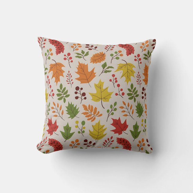 Autumn Leaves and Berries Pattern Cushion (Front)