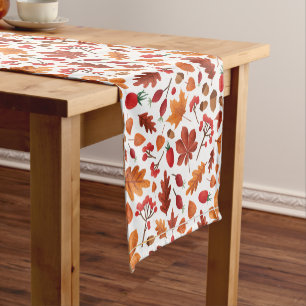 Autumn Leaves and Berries Pattern Thanksgiving Short Table Runner