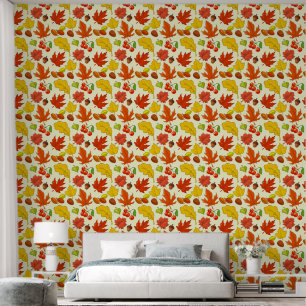 Autumn Leaves and Berries Pattern Wallpaper