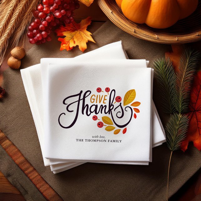 Autumn Leaves And Berries Thanksgiving Dinner Napkin (Creator Uploaded)