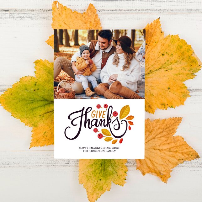 Autumn Leaves And Berries Thanksgiving Photo Holiday Card (Creator Uploaded)