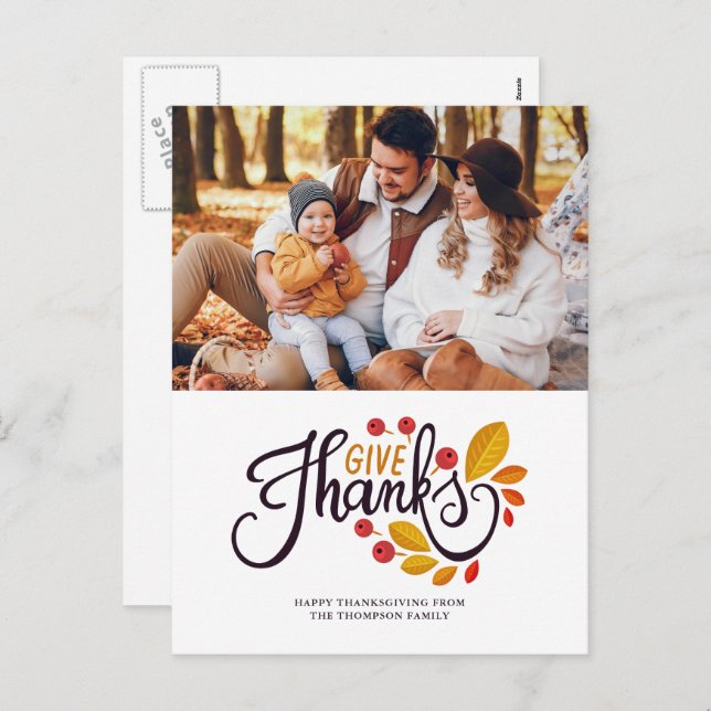 Autumn Leaves And Berries Thanksgiving Photo Holiday Postcard (Front/Back)