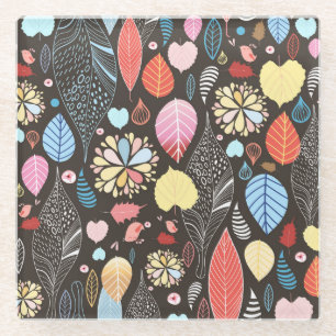 Autumn Leaves and Birds. Glass Coaster