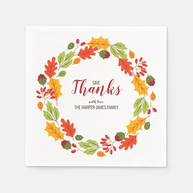 Autumn Leaves And Bloom Thanksgiving Dinner Napkin (Front)