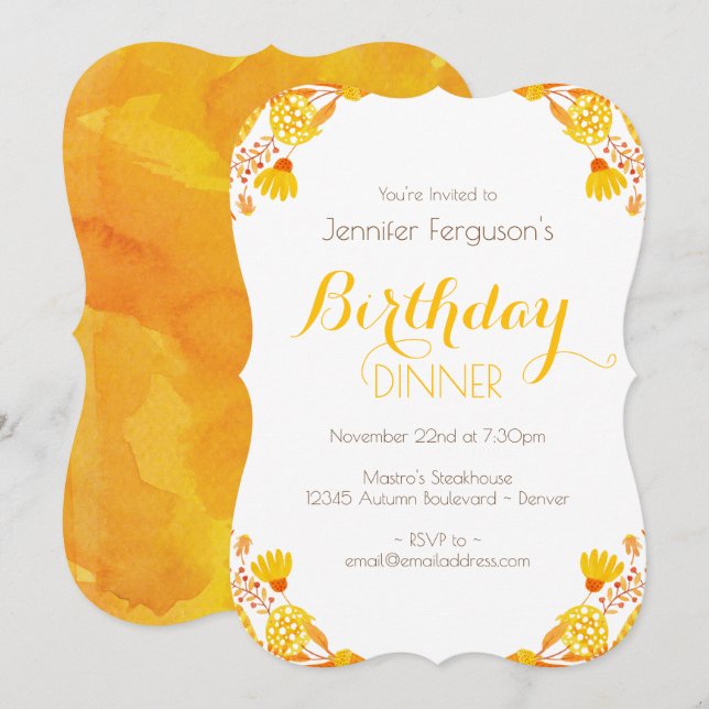 Autumn Leaves and Branches Birthday Invitation (Front/Back)