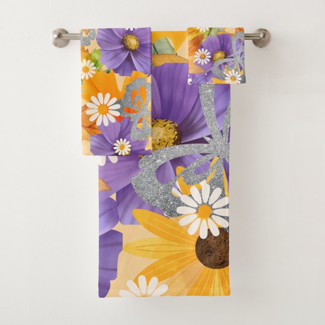 Autumn Leaves and Butterflies Bath Towel Set (Insitu)