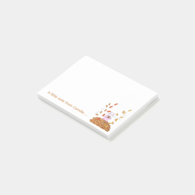 Autumn Leaves and Cat Personalised Post-It Notes (Angled)