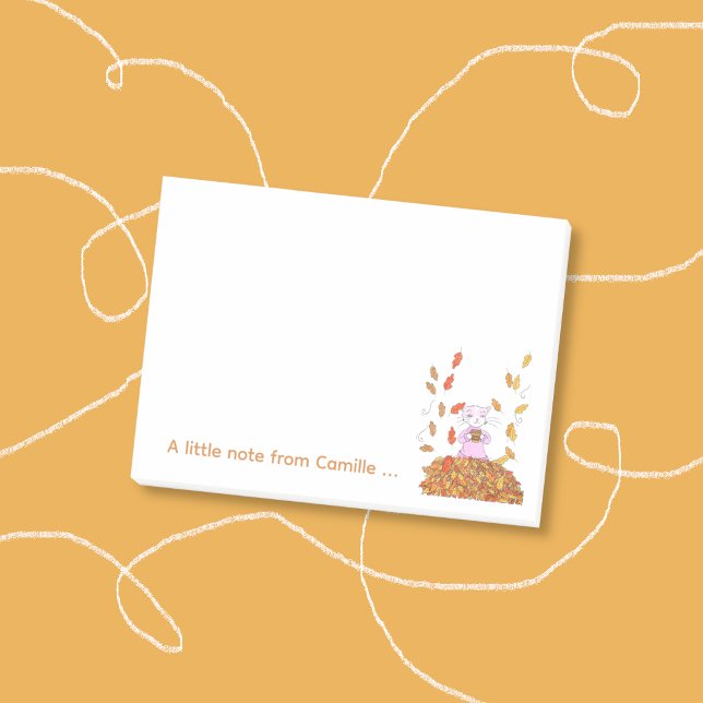 Autumn Leaves and Cat Personalised Post-It Notes (Cute kid personalized sticky notes with a fall theme and a cat . 
)