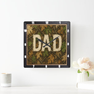 Autumn Leaves and 'Dad' Design Square Wall Clock