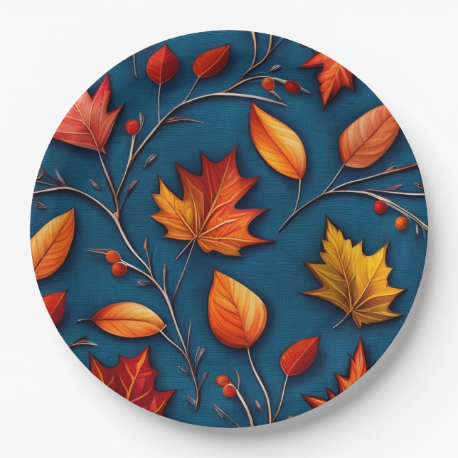 Autumn Leaves and Denim Paper Plate (Front)