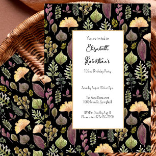 Autumn Leaves and Ferns on Black 102nd Birthday Invitation