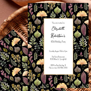 Autumn Leaves and Ferns on Black 60th Birthday Invitation