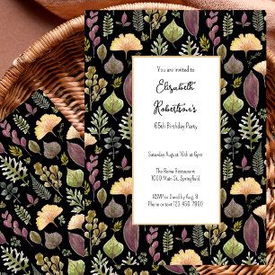 Autumn Leaves and Ferns on Black 65th Birthday  Invitation