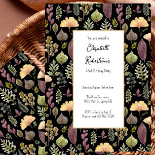 Autumn Leaves and Ferns on Black 72nd Birthday  Invitation