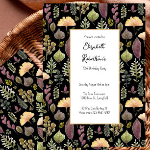 Autumn Leaves and Ferns on Black 73rd Birthday Invitation