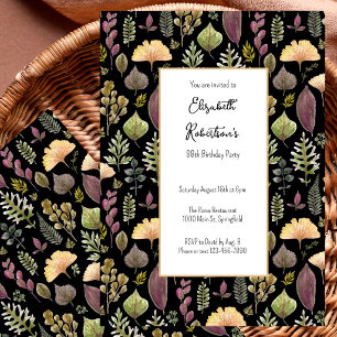 Autumn Leaves and Ferns on Black 88th Birthday Invitation