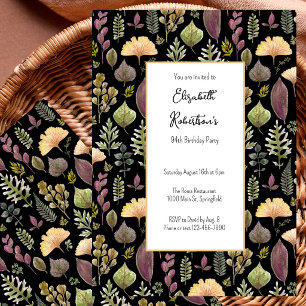 Autumn Leaves and Ferns on Black 94th Birthday  Invitation