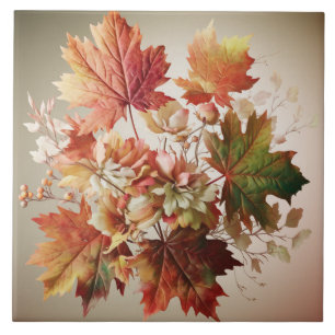 Autumn Leaves and Flowers in Fall Bouquet Art Ceramic Tile