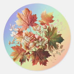 Autumn Leaves and Flowers in Fall Bouquet Art Classic Round Sticker