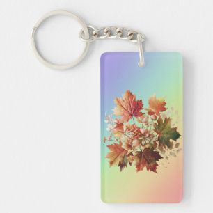 Autumn Leaves and Flowers in Fall Bouquet Art Key Ring