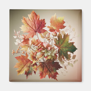 Autumn Leaves and Flowers in Fall Bouquet Art Magnet