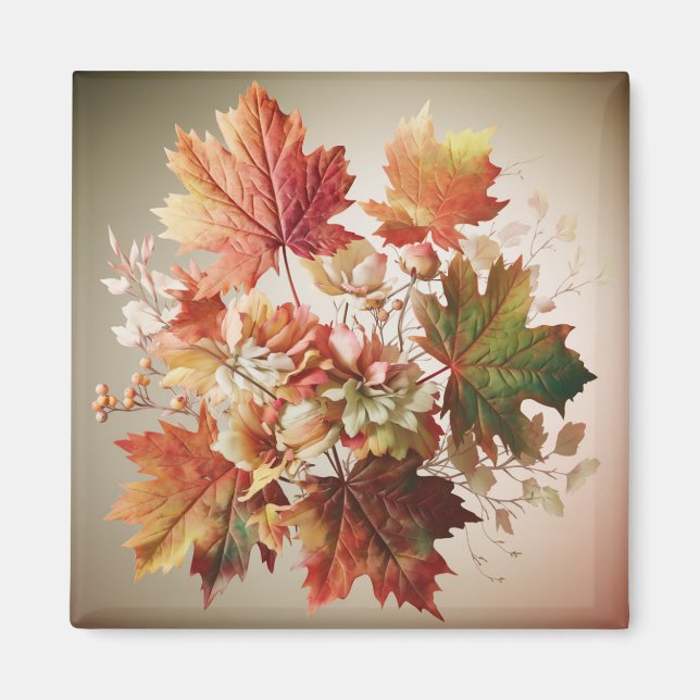 Autumn Leaves and Flowers in Fall Bouquet Art Magnet (Front)