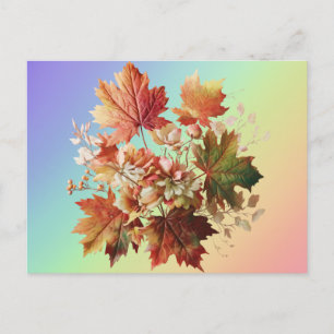 Autumn Leaves and Flowers in Fall Bouquet Art Postcard