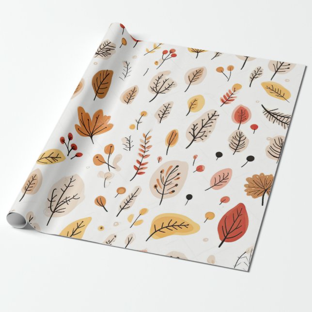 Autumn Leaves and Nature Elements Pattern Wrapping Paper (Unrolled)