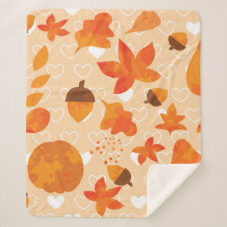 Autumn leaves and nuts. Lovely nature hand drawn i Sherpa Blanket