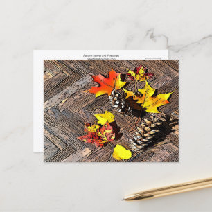 Autumn Leaves and Pinecones Postcard