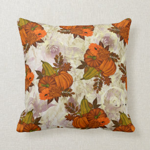 Autumn Leaves and Pumpkin Fall Pattern Cushion