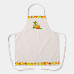 Autumn leaves and pumpkin on champagne colour apron