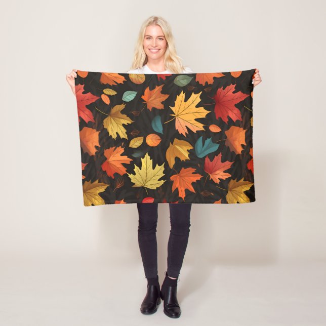 Autumn Leaves and Pumpkin Pattern Fleece Blanket (In Situ)