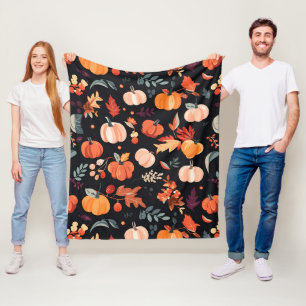 Autumn Leaves and Pumpkin Pattern Fleece Blanket