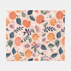 Autumn Leaves and Pumpkin Pattern Fleece Blanket