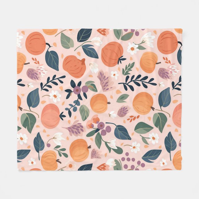 Autumn Leaves and Pumpkin Pattern Fleece Blanket (Front (Horizontal))