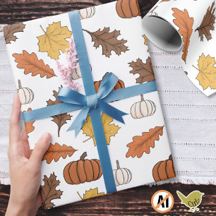 Autumn Leaves and Pumpkins Fall Harvest Wrapping Paper
