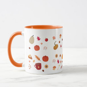 Autumn leaves and pumpkins illustration pattern mug