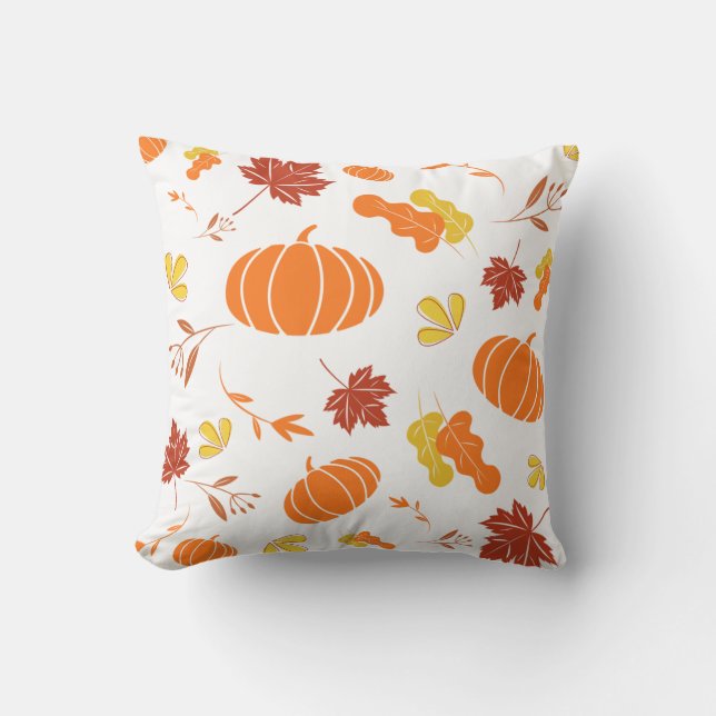 Autumn Leaves and Pumpkins Pattern Fall Cushion (Front)