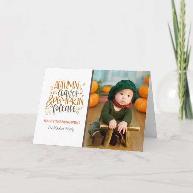 Autumn Leaves and Pumpkins Please Holiday Card (Front)