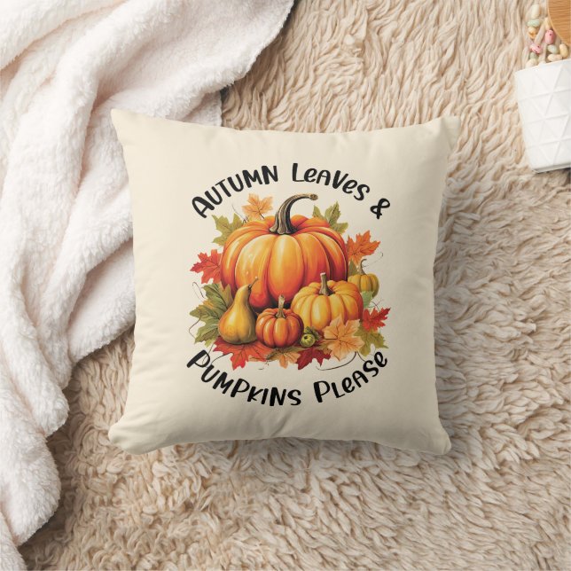 Autumn Leaves and Pumpkins Please – Whimsical Fall Cushion (Blanket)