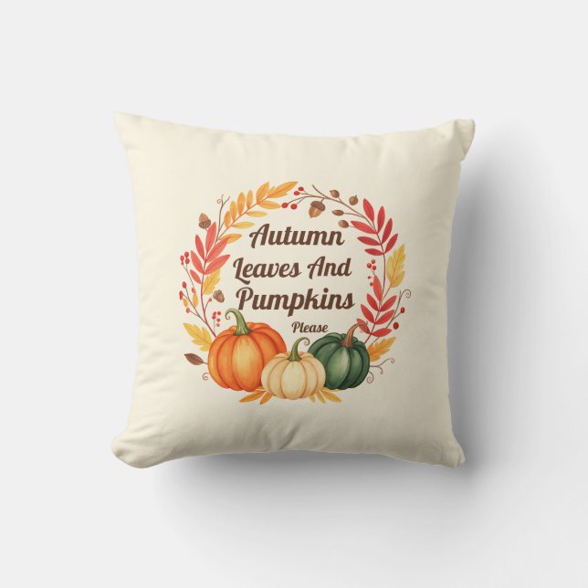 Autumn Leaves and Pumpkins - Rustic Fall Farmhouse Cushion (Front)