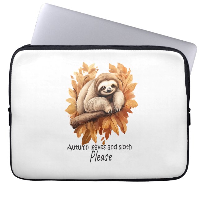 Autumn Leaves and Sloth Please Laptop Sleeve (Front)